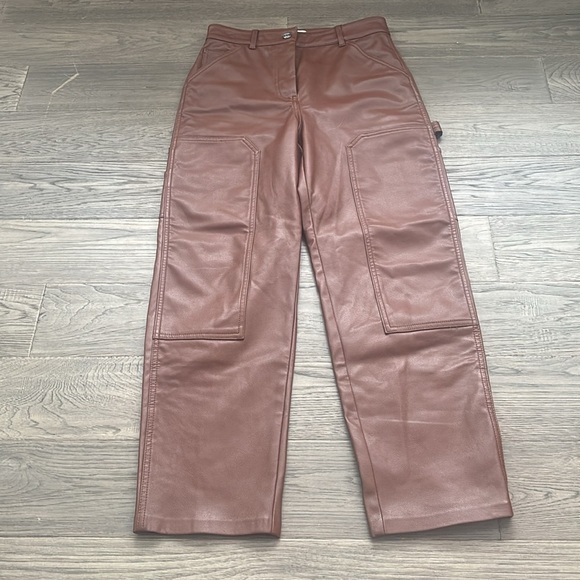 Wilfred Free | Aritzia brown faux leather straight leg pants size 2 - Picture 2 of 12